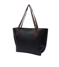 Classic Black Tote Bag with Brown Leather Straps