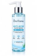 A 160ml bottle of Ora-Frame Anti-Acne Face Wash with a white pump dispenser and a silver collar, set against a clean white background.