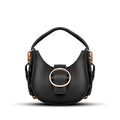 Black hobo bag with gold ring buckle
