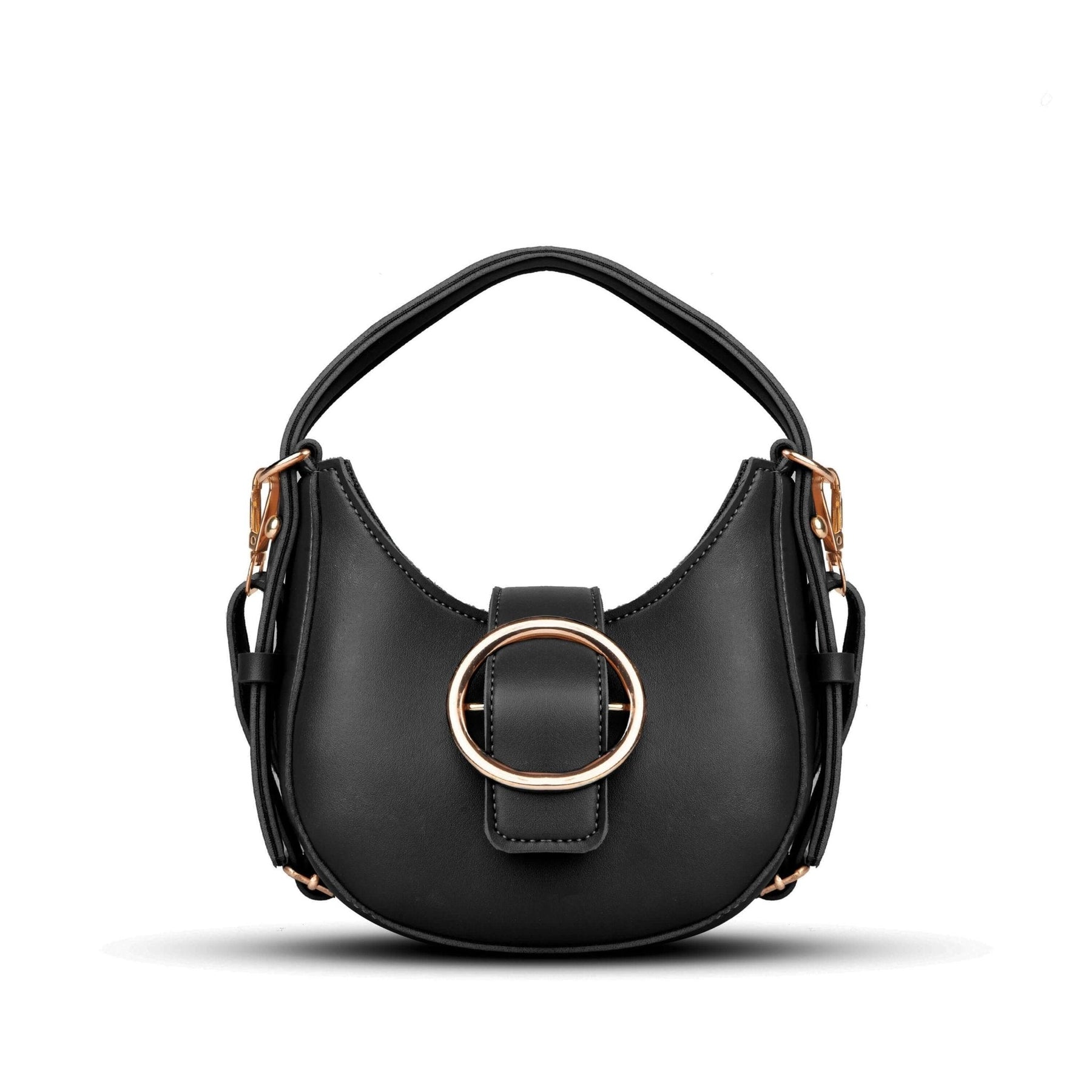 Black hobo bag with gold ring buckle