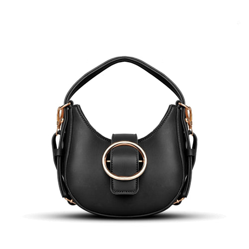 Black hobo bag with gold ring buckle