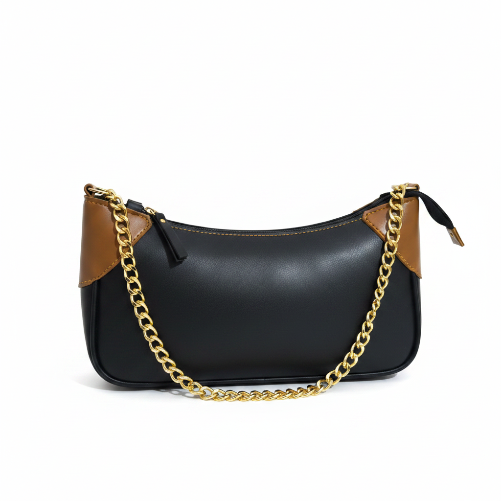 Lumi black chain shoulder bag on white background